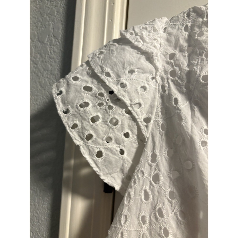 1.STATE Eyelet Blouse Women Large White Flutter Sleeve V-Neck Ruffle Tie Top - Picture 3 of 6